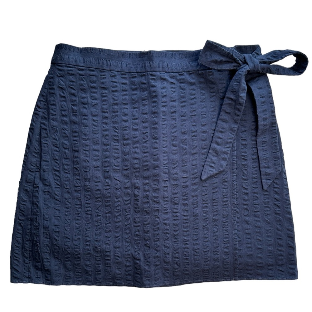 J Crew Navy Blue Textured Mini Wrap Skirt Tie-Bow Size 10